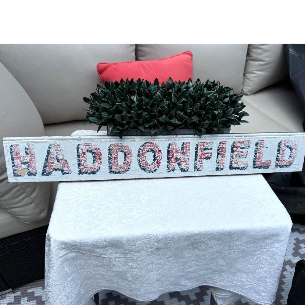 Vintage hand painted Haddonfield NJ sign; reclaimed wood - Haddonfield colors